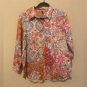 EUC Ralph Lauren Green Label Button Shirt Womens XL Floral Paisley Long Sleeve
